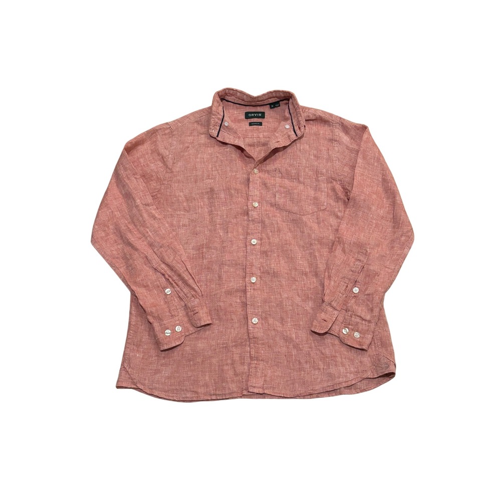 Orvis Mens Classic Fit 100% Linen Long Sleeve Button Down Shirt Salmon Pink M